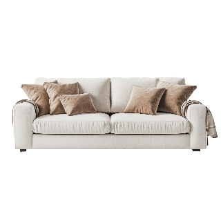 Beige sofa with brown cushions