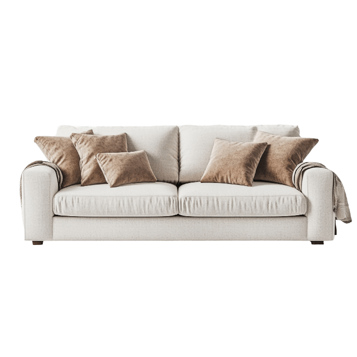 Canapé beige avec coussins marron